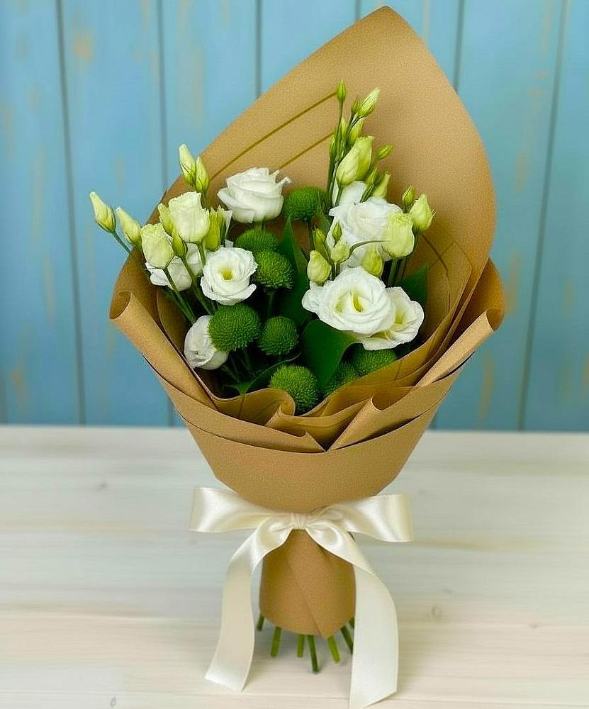 Букет цветов из: Хризантемы и Лизиантусы в Мишутино