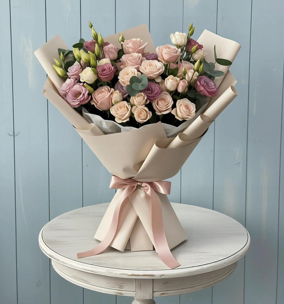 Букет цветов из: Розы и Лизиантусы в Мишутино