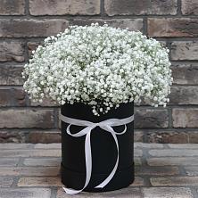 Цветочная композиция из Гипсофила в шляпной коробке в Мишутино